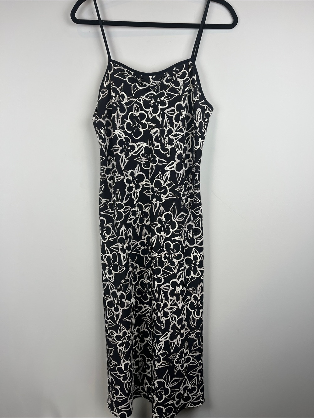 Josie by Natori Vintage Y2K Midi Slip Dress Black Cream Floral Size Small